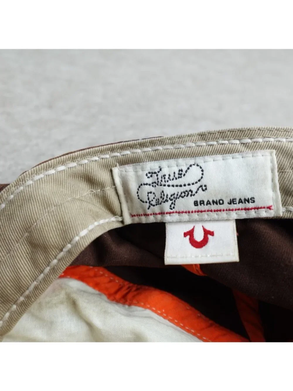 True Religion Mens Hat Brown Embroidered Distressed Strapback